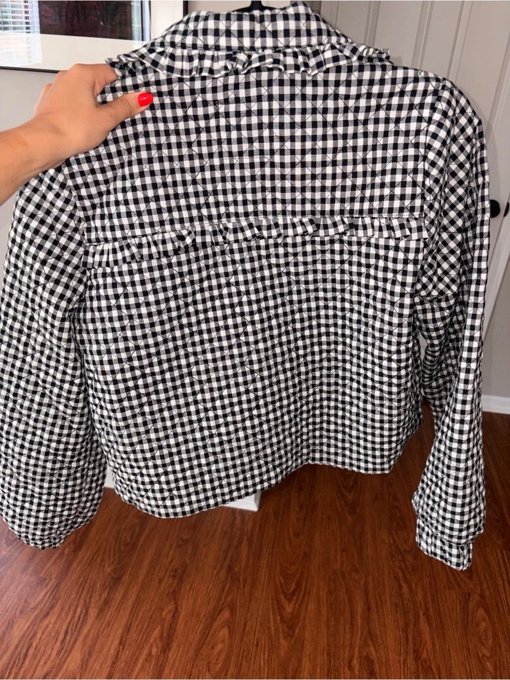 Avec Les Filles Black & White Gingham Quilted Cropped Jacket - Picture 4 of 4